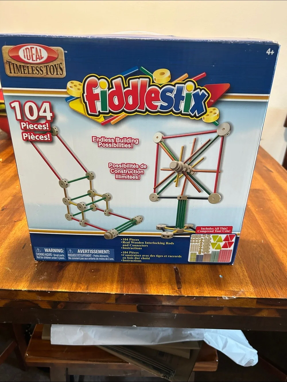 Ideal Fiddlestix Wood Building Set - Red, Green, Yellow, Blue 2014 (98 pieces)